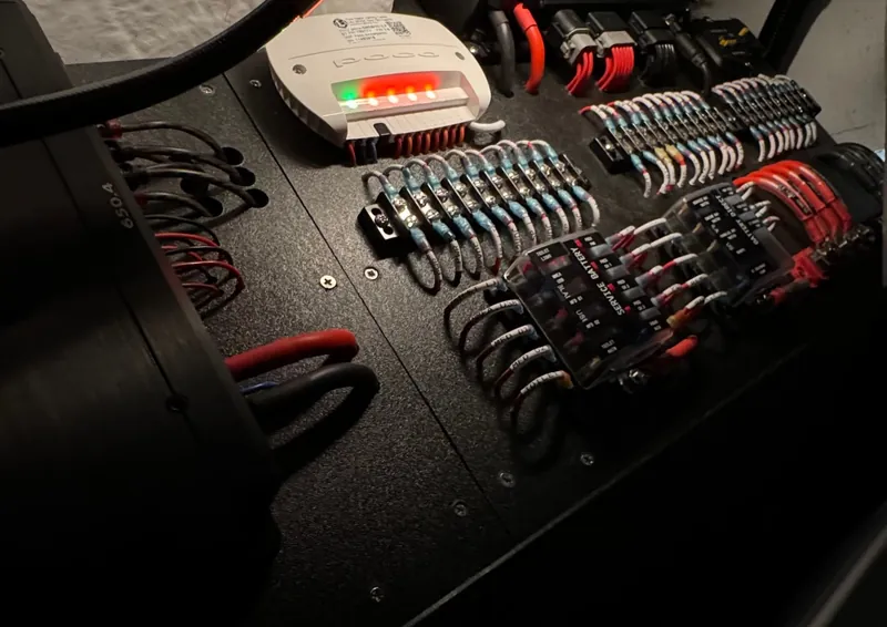 Electrical distribution wiring and terminal connections behind a panel
