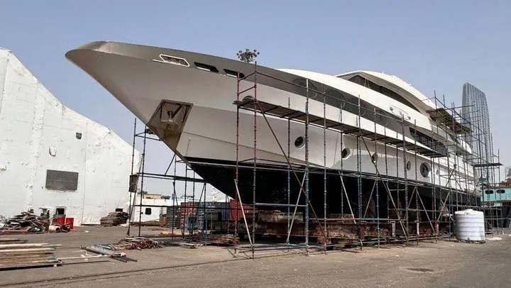 A yacht undergoing refit at the yard